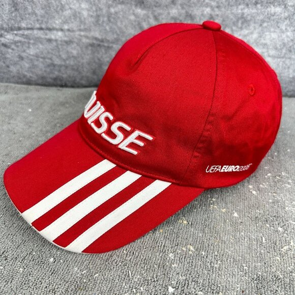 Adidas UEFA EURO 2008 Suisse Switzerland Red Baseball Cap Adjustable Hat Striped - Picture 10 of 16